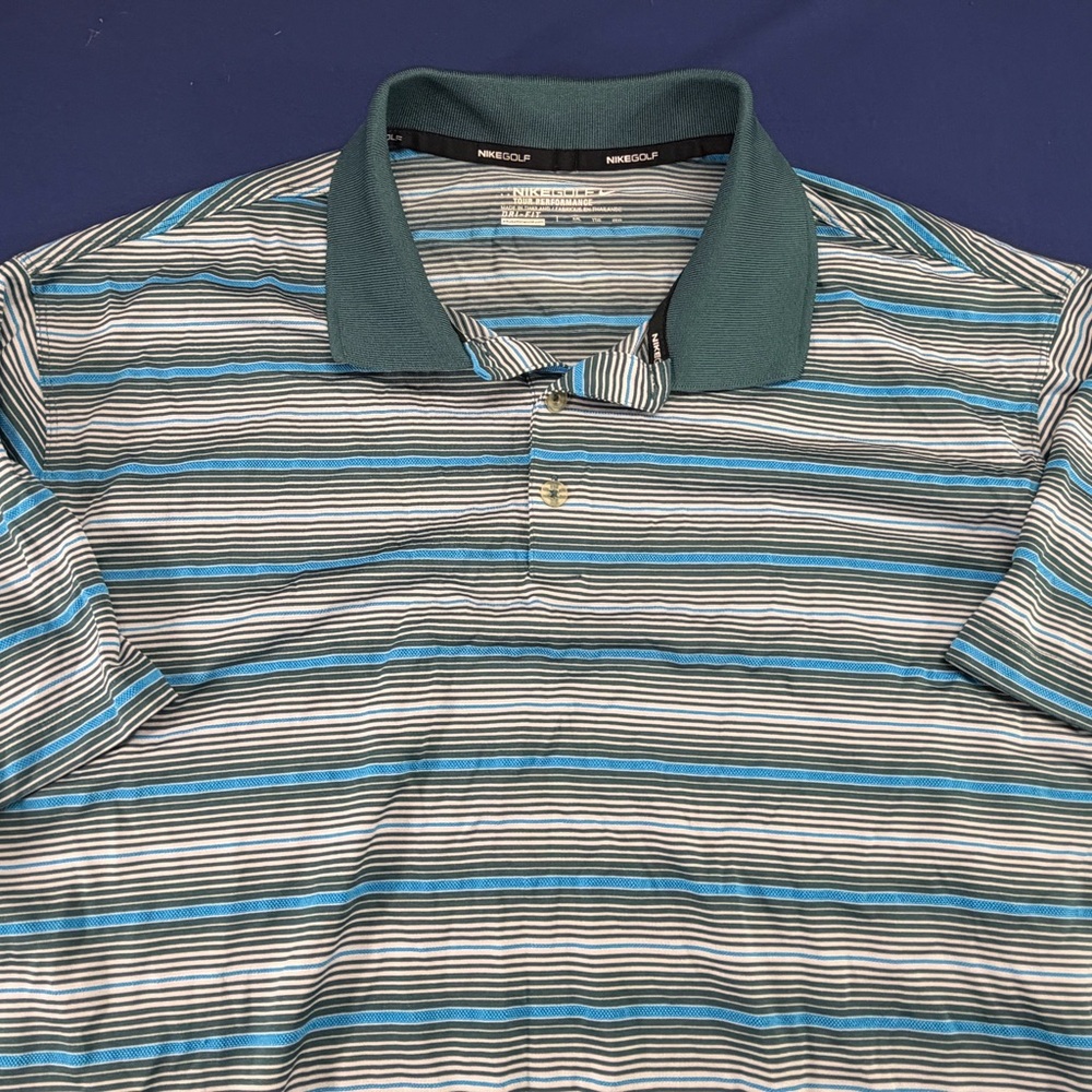 Nike Tour Performance Golf Men's Polo Shirt - Teal and Blue Stripes